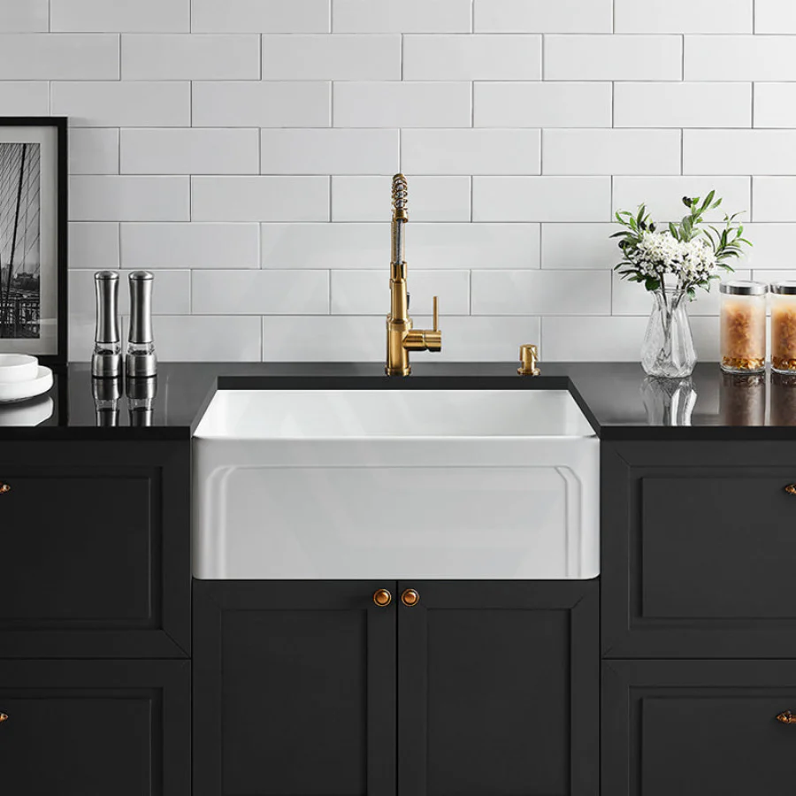 758x453x255mm Gloss White Kensington Fireclay Farmhouse Sink Single Bowl Kitchen Laundry Sink