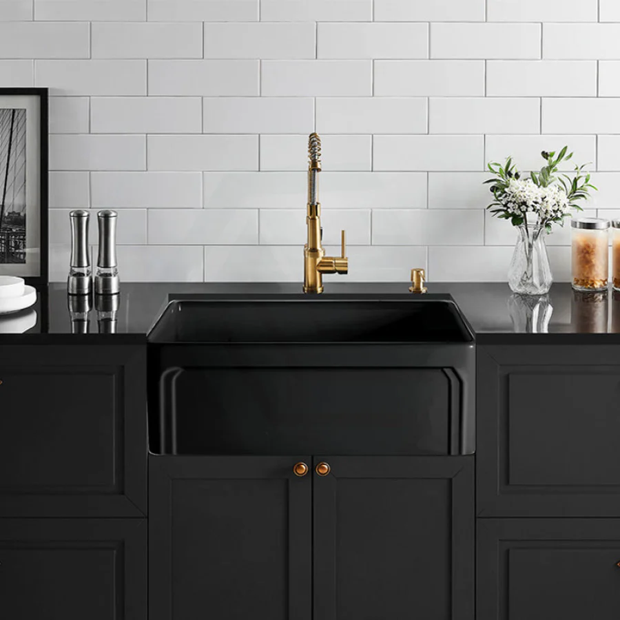758x453x255mm Matte Black Kensington Fireclay Farmhouse Sink Single Bowl Kitchen Laundry Sink