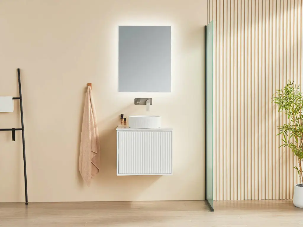 Kirribilli Matte White PVC 600mm Wall Hung Vanity with Ceramic Top