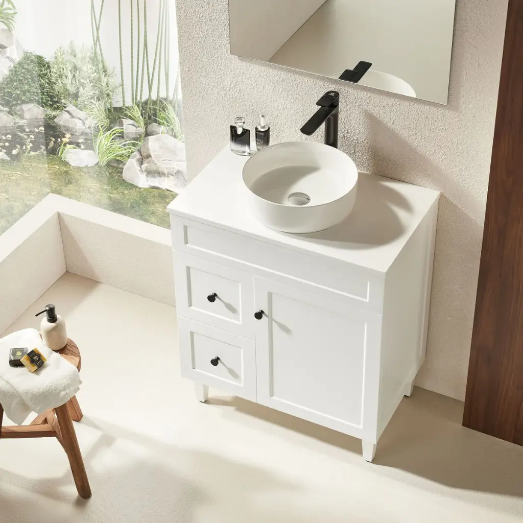 Ceto Harrington 750mm Left Hand Drawer Freestanding Vanity Matte White (Stone Top)