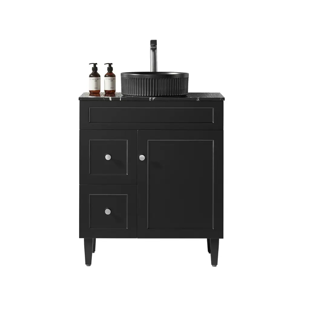 Ceto Harrington 750mm Left Hand Drawer Freestanding Vanity Matte Black (Stone Top)