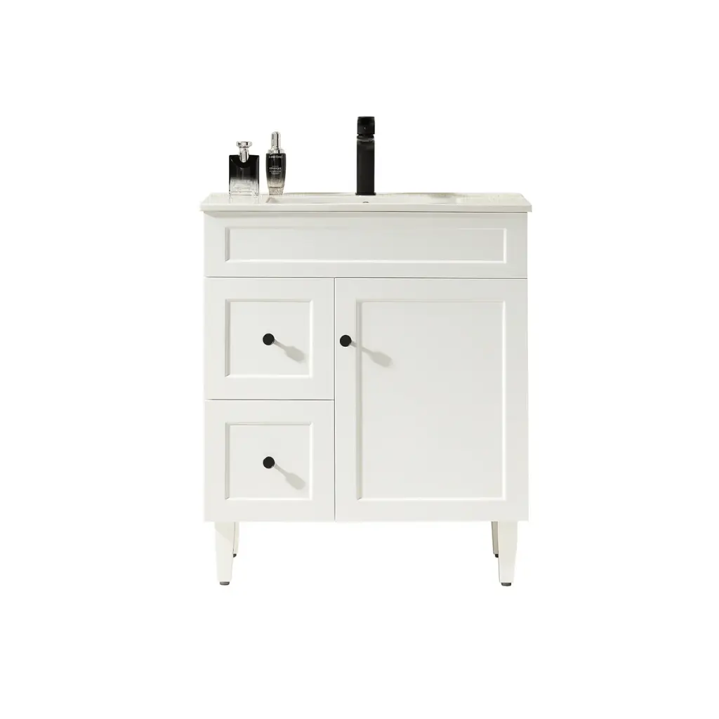 Ceto Harrington 750mm Left Hand Drawer Freestanding Vanity Matte White (Ceramic Top)
