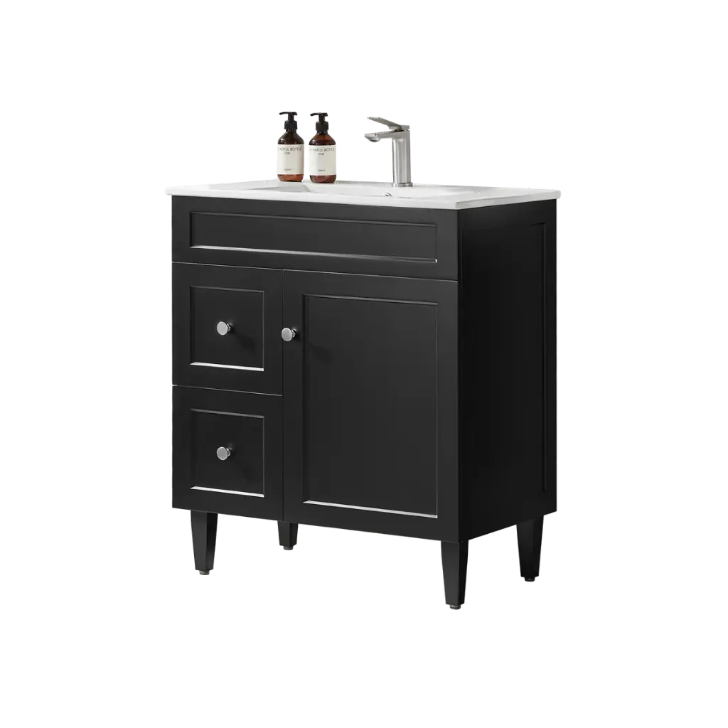 Ceto Harrington 750mm Left Hand Drawer Freestanding Vanity Matte Black (Ceramic Top)