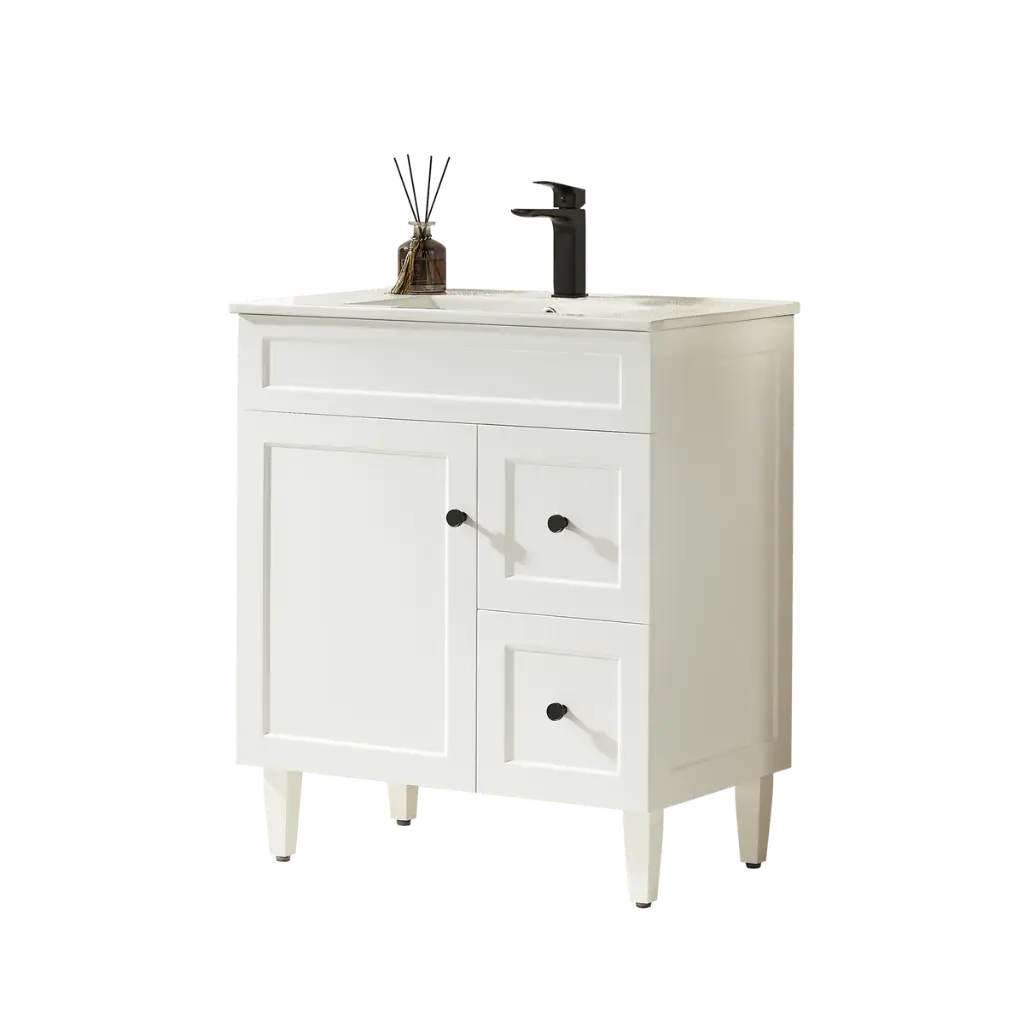 Ceto Harrington 750mm Right Hand Drawer Freestanding Vanity Matte White (Ceramic Top)