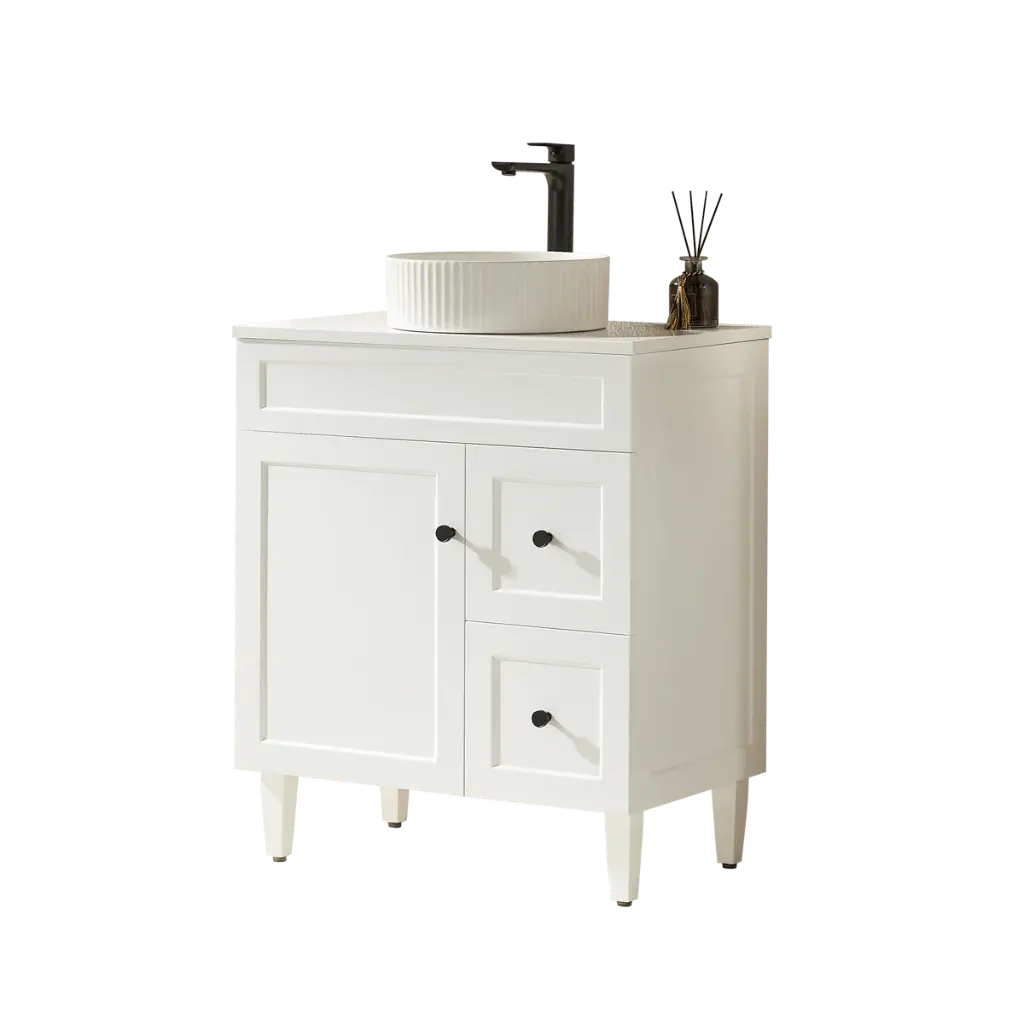 Ceto Harrington 750mm Right Hand Drawer Freestanding Vanity Matte White (Stone Top)