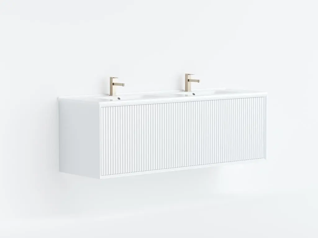 CETO Kirribilli Wall Hung PVC Cabinet CK1200W matte white with ceramic top and double bowl 