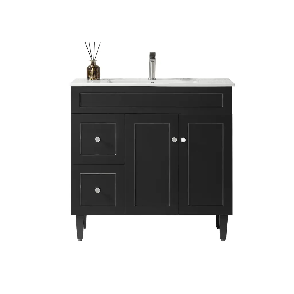 Ceto Harrington 900mm Left Hand Drawer Freestanding Vanity Matte Black (Ceramic Top)