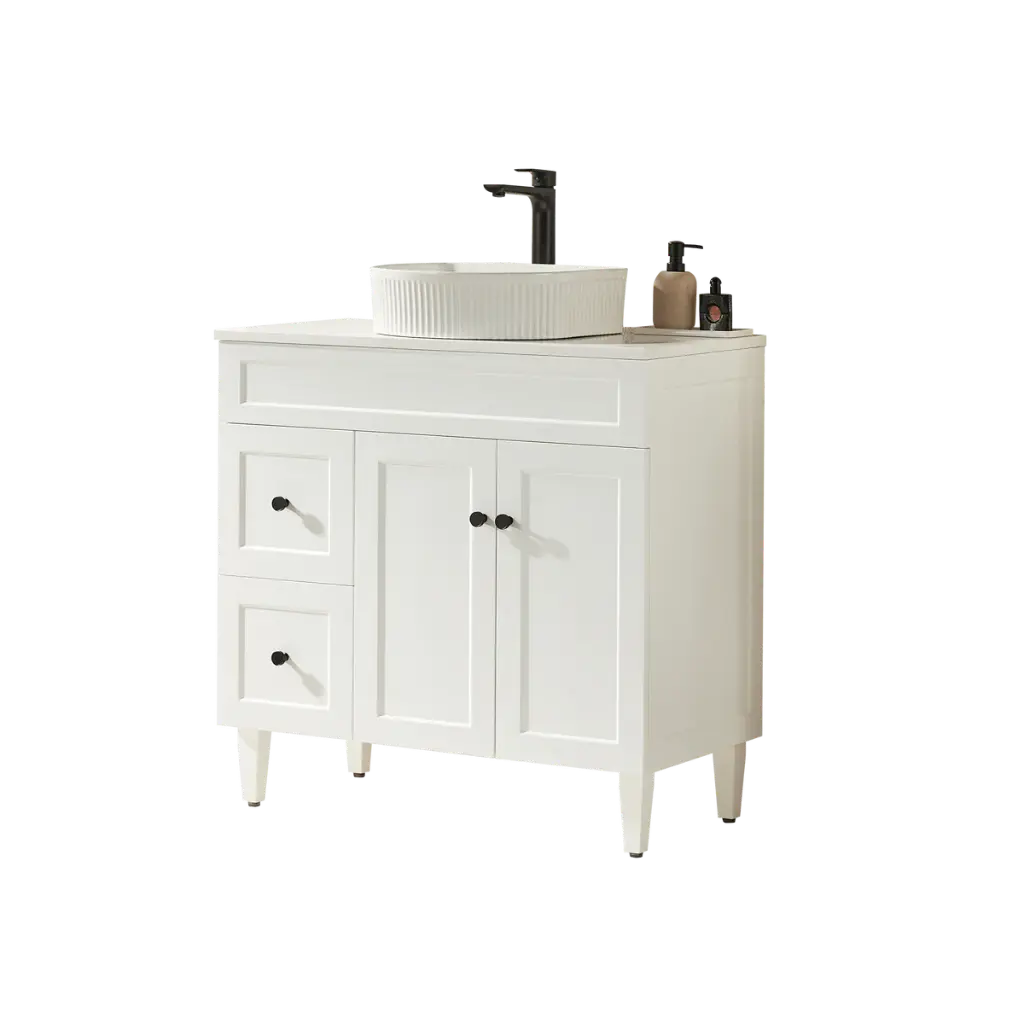 Ceto Harrington 900mm Left Hand Drawer Freestanding Vanity Matte White (Stone Top)