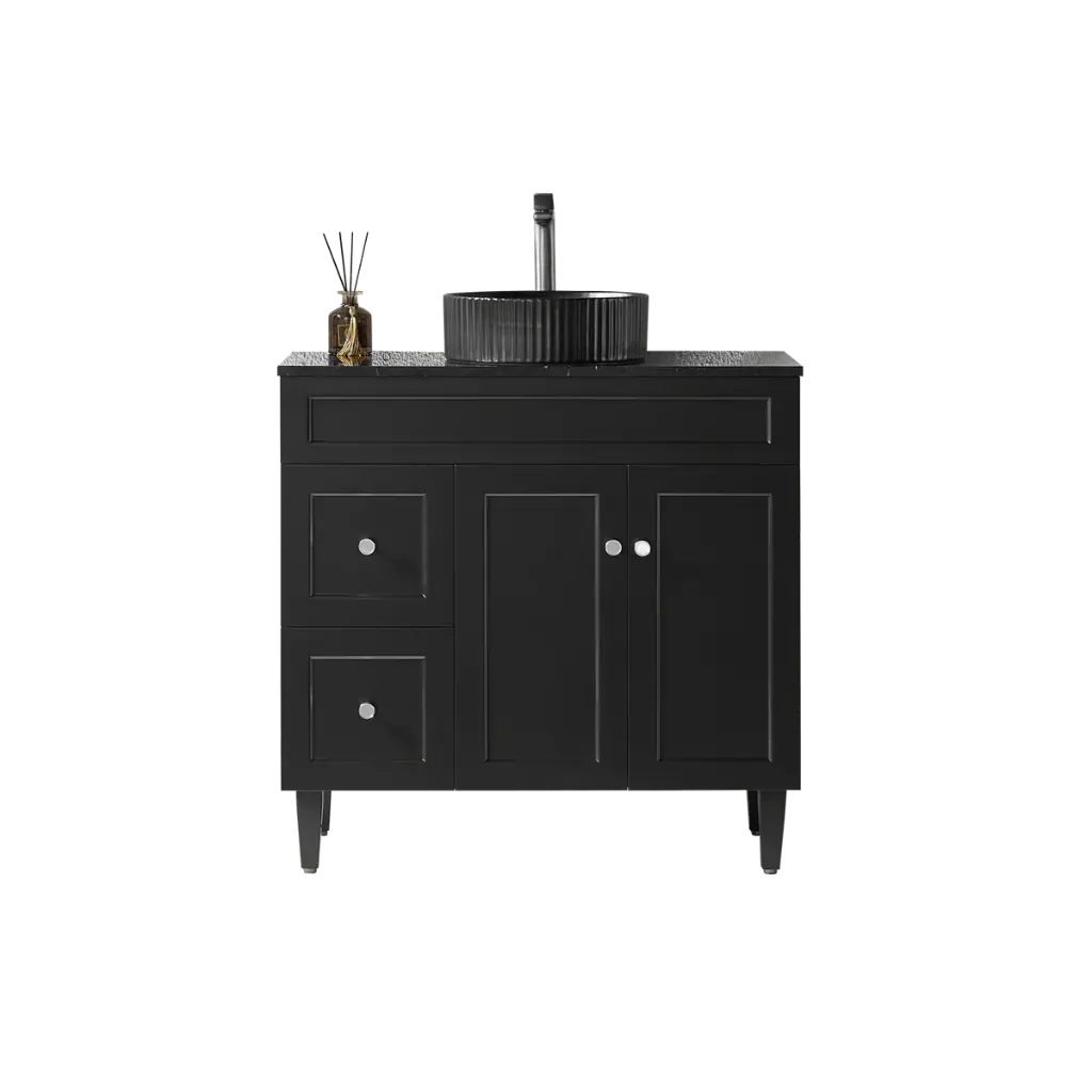 Ceto Harrington 900mm Left Hand Drawer Freestanding Vanity Matte Black (Stone Top)