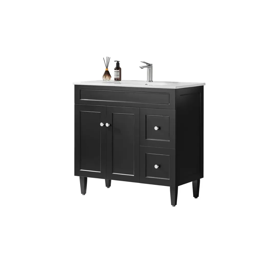 Ceto Harrington 900mm Right Hand Drawer Freestanding Vanity Matte Black (Ceramic Top)