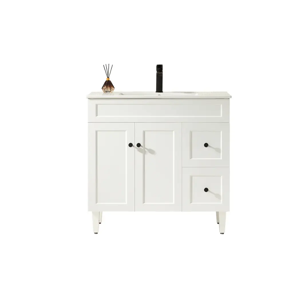 Ceto Harrington 900mm Right Hand Drawer Freestanding Vanity Matte White (Ceramic Top)