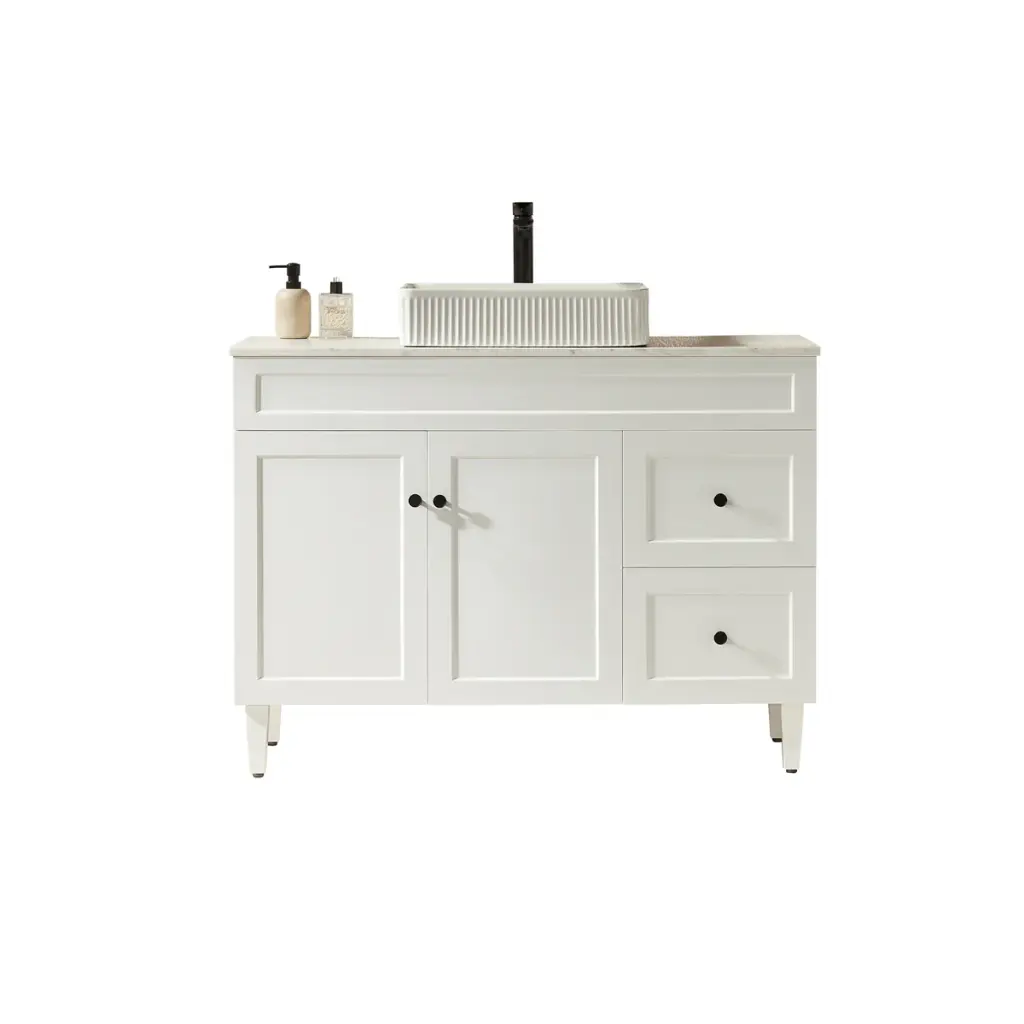 Ceto Harrington 1200mm Right Hand Drawer Freestanding Vanity Matte White (Stone Top)