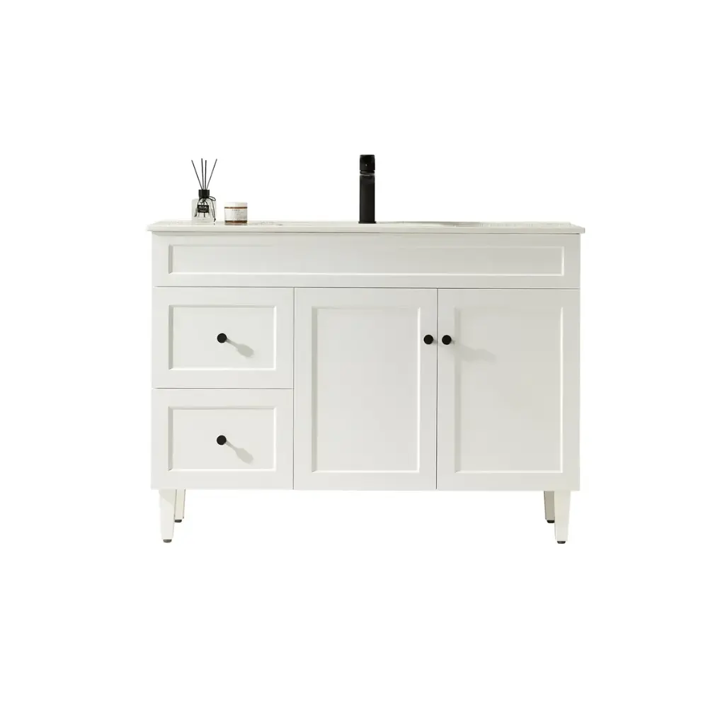 Ceto Harrington 1200mm Left Hand Drawer Freestanding Vanity Matte Black (Ceramic Top)