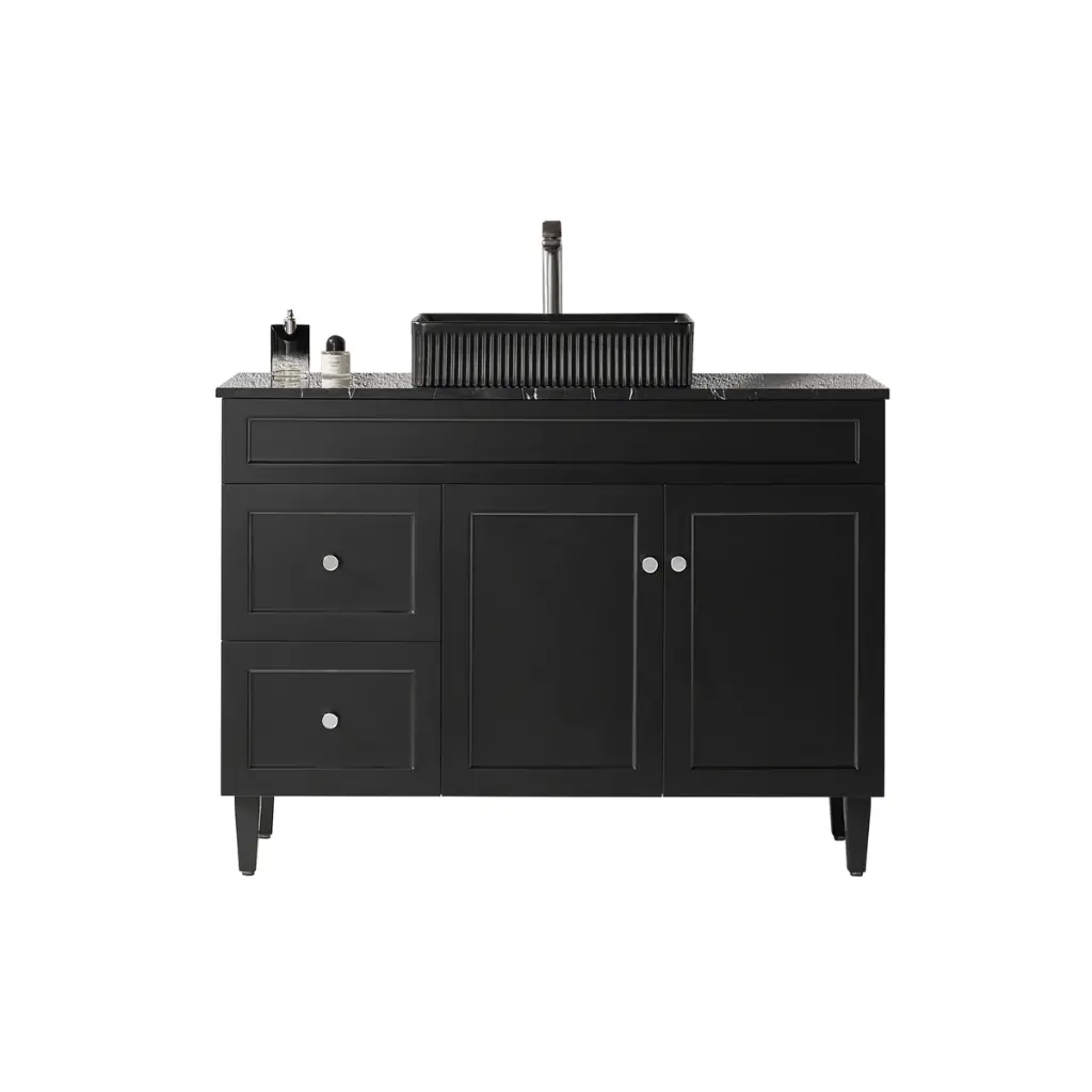 Ceto Harrington 1200mm Left Hand Drawer Freestanding Vanity Matte Black (Stone Top)