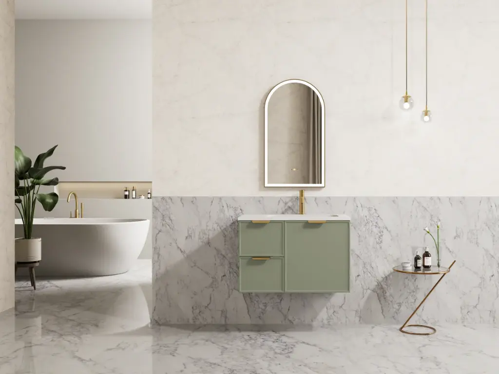 740*455*480mm CETO Miami Wall Hung PVC Cabinet Olive Green Left Hand Drawers 