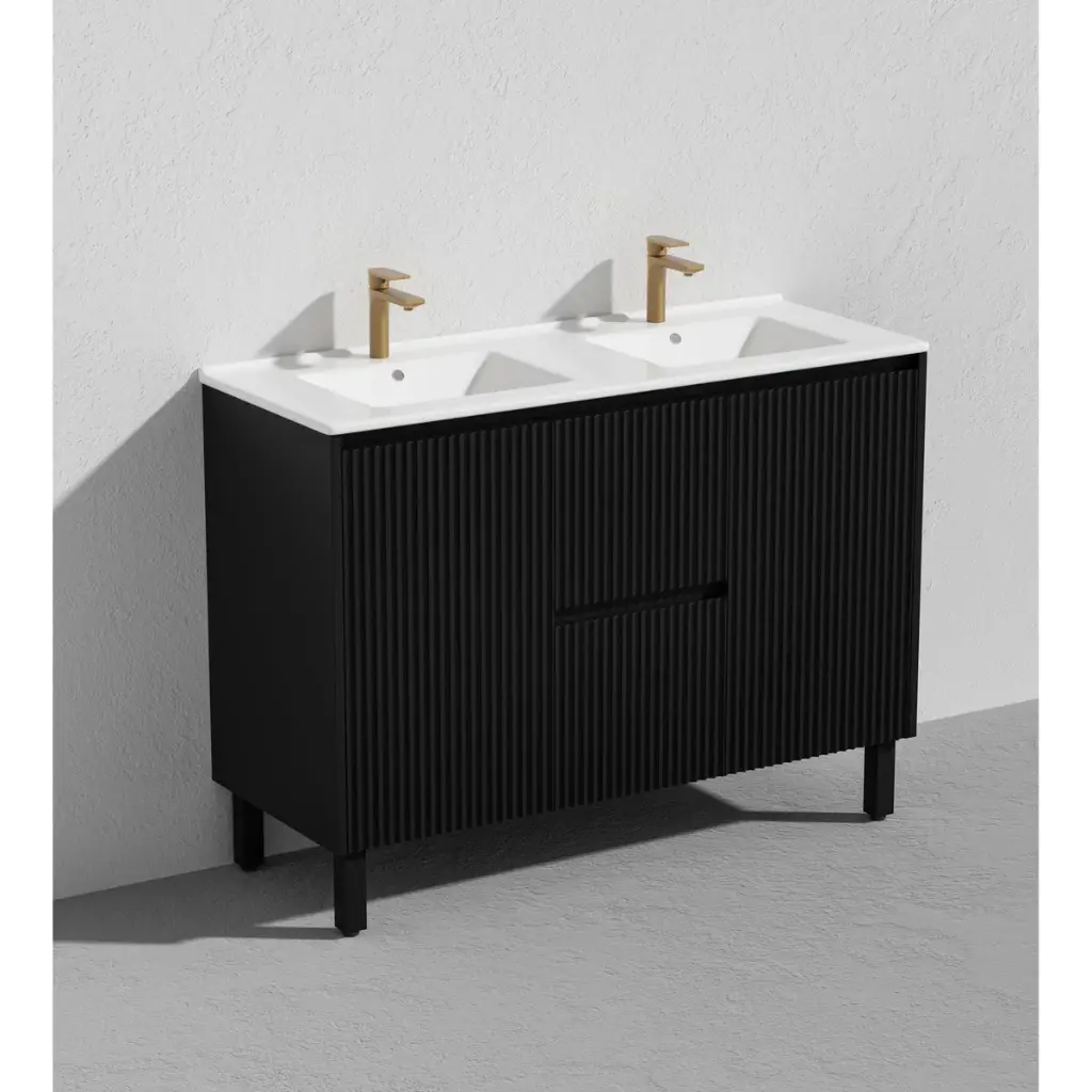 Ceto Brighton 1200mm Middle Drawer Freestanding Vanity Matte Black (Ceramic Top)