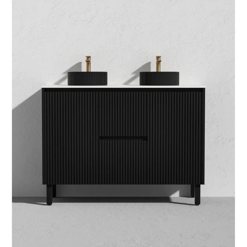 Ceto Brighton 1200mm Middle Drawer Freestanding Vanity Matte Black (Quartz Stone Top)