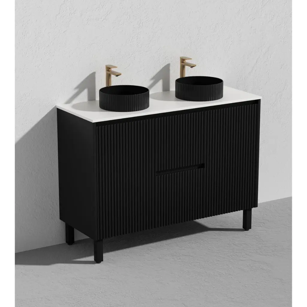Ceto Brighton 1200mm Middle Drawer Freestanding Vanity Matte Black (Stone Top)