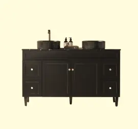 Harrington Floor PVC Cabinet Ceramic top Matte black with double bowl CH154L