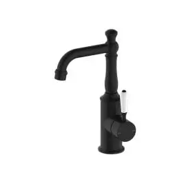 YORK MATTE BLACK BASIN MIXER WITH WHITE PORCELAIN LEVER