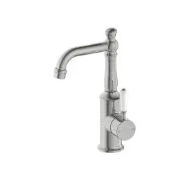 YORK BRUSHED NICKEL BASIN MIXER WITH WHITE PORCELAIN LEVER