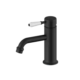 YORK STRAIGHT MATTE BLACK BASIN MIXER WITH WHITE PORCELAIN LEVER