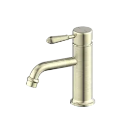 YORK STRAIGHT AGED BRASS BASIN MIXER WITH METAL LEVER