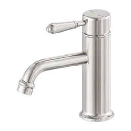 YORK STRAIGHT BRUSHED NICKEL BASIN MIXER WITH METAL LEVER