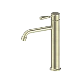 YORK STRAIGHT TALL AGED BRASS BASIN MIXER WITH METAL LEVER
