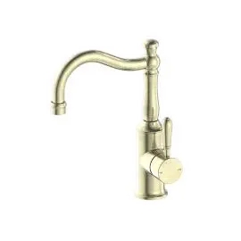 YORK AGED BRASS BASIN MIXER HOOK SPOUT WITH METAL LEVER
