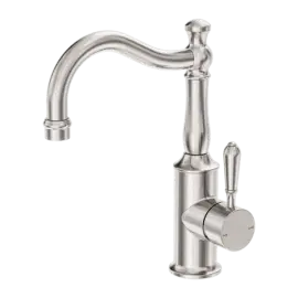 YORK BRUSHED NICKEL BASIN MIXER HOOK SPOUT WITH METAL LEVER