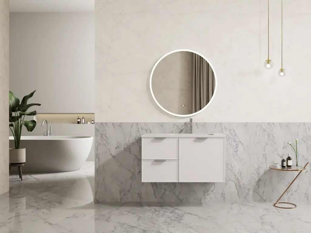 890*455*480mm CETO Miami Wall Hung PVC Cabinet Matte White Left Hand Drawers 