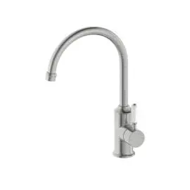 YORK BRUSHED NICKEL KITCHEN MIXER GOOSENECK SPOUT WITH WHITE PORCELAIN LEVER