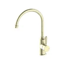 YORK AGED BRASS KITCHEN MIXER GOOSENECK SPOUT WITH METAL LEVER