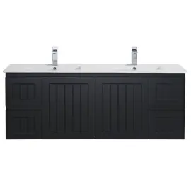 1500*460*580mm CETO Acacia Shaker Wall Hung Vanity – Double Bowl – Matte Black