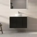 CETO Acacia Shaker Wall Hung Vanity – Left Hand Drawer – Matte Black – 900mm