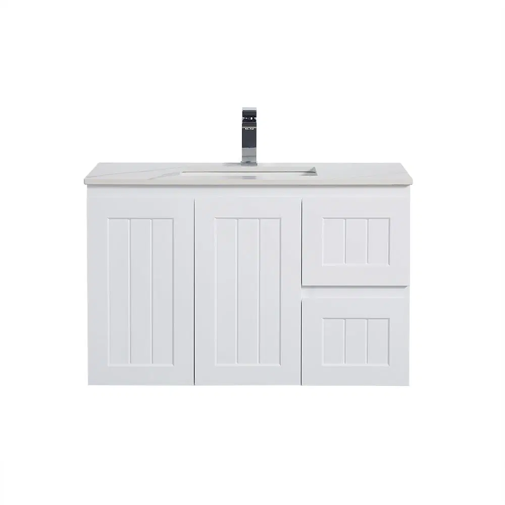 CETO Acacia Shaker Wall Hung Vanity – Right Hand Drawer – Matte White – 900mm
