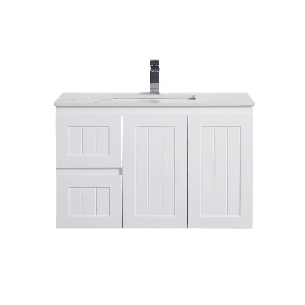 CETO Acacia Shaker Wall Hung Vanity – Left Hand Drawer – Matte White – 900mm