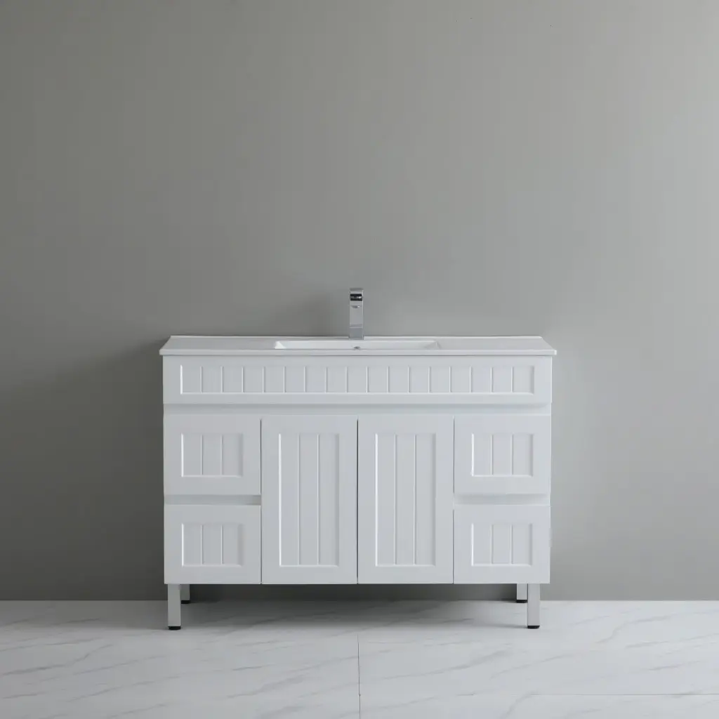 1190*450*710mm Acacia Shaker Floor PVC Vanity – Single Bowl – Matte White
