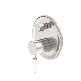YORK SHOWER MIXER WITH DIVERTOR WITH WHITE PORCELAIN LEVER BRUSHED NICKEL 
