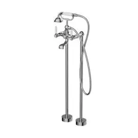 YORK FREESTANDING BATH SET WITH WHITE PORCELAIN HAND SHOWER CHROME 