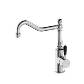 YORK CHROME KITCHEN MIXER HOOK SPOUT WITH BLACK PORCELAIN LEVER