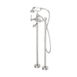 YORK FREESTANDING BATH SET WITH WHITE PORCELAIN HAND SHOWER BRUSHED NICKEL 