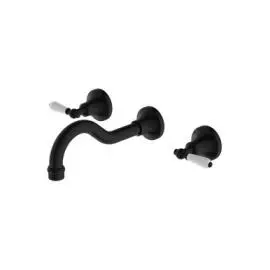 YORK MATTE BLACK WALL BASIN SET WITH WHITE PORCELAIN LEVER
