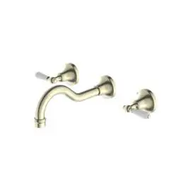 YORK AGED BRASS WALL BASIN SET WITH WHITE PORCELAIN LEVER