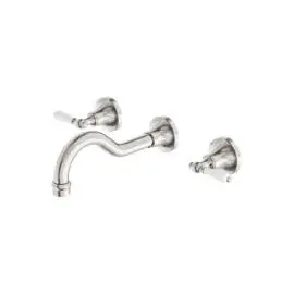 YORK BRUSHED NICKEL WALL BASIN SET WITH WHITE PORCELAIN LEVER
