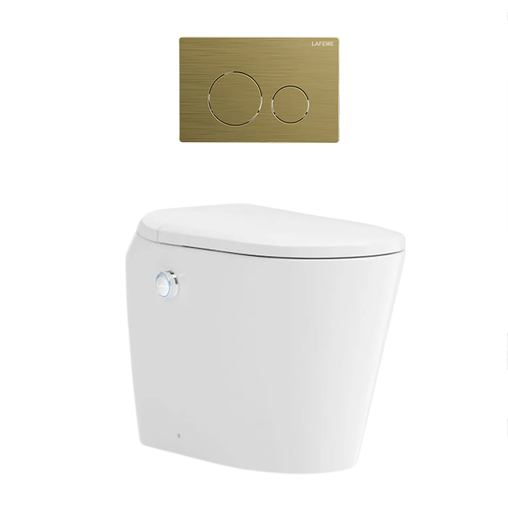 LAFEME AUTOLUX INWALL CISTERN FLOOR PAN SMART TOLET 592*400*492MM WITH BRUSHED GOLD FLUSH PLATE 