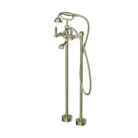 YORK FREESTANDING BATH SET WITH METAL HAND SHOWER AGED BRASS 
