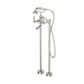 YORK FREESTANDING BATH SET WITH METAL HAND SHOWER BRUSHED NICKEL 