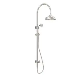 YORK BRUSHED NICKEL TWIN SHOWER WITH WHITE PORCELAIN HAND SHOWER